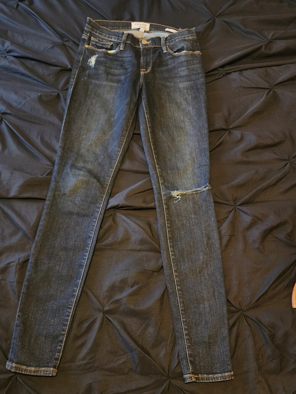 Frame Denim Dark Blue Distressed Skinny Jeans